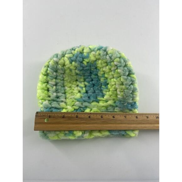 Handmade Crochet Hat Adult Womens Neon Blue Green Leopard Pin Winter Warm Y2K - Picture 3 of 5